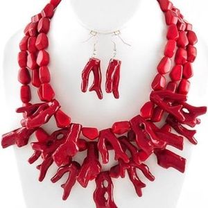 Red Coral Branch Statement Necklace